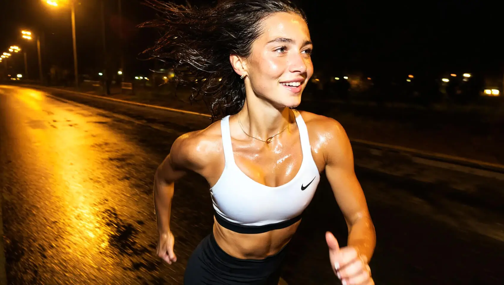 women running with a nike bra